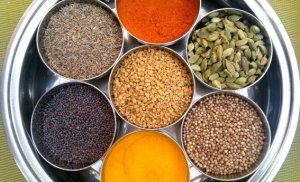 A typical spice box in an Indian household